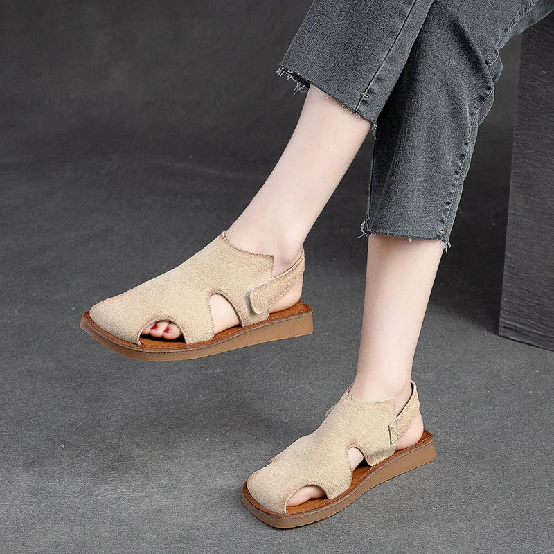 Stylish sandals for beach trends-Women Summer Minimalist Leather Flat Sandals