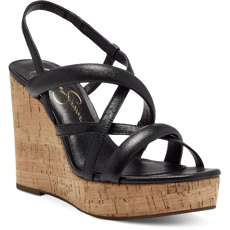 Durable sandals for rugged shores-Jessica Simpson Womens Simina Leather Strappy Wedge Sandals