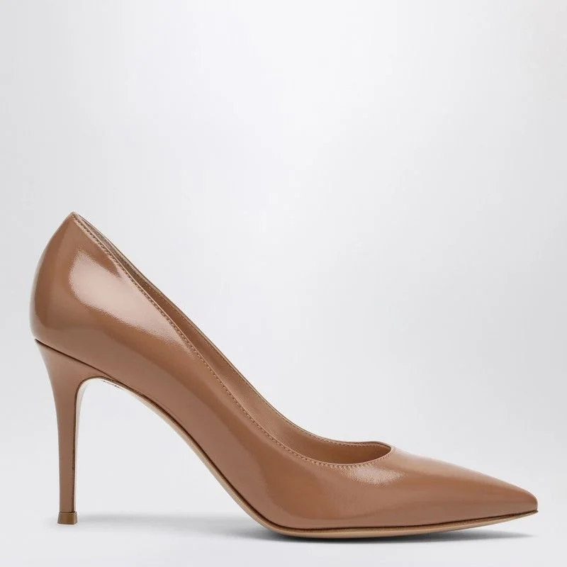 High heels with bold outsole overlays -GIANVITO ROSSI 85mm Pointed Toe Pumps in Luxurious Caramel Leather