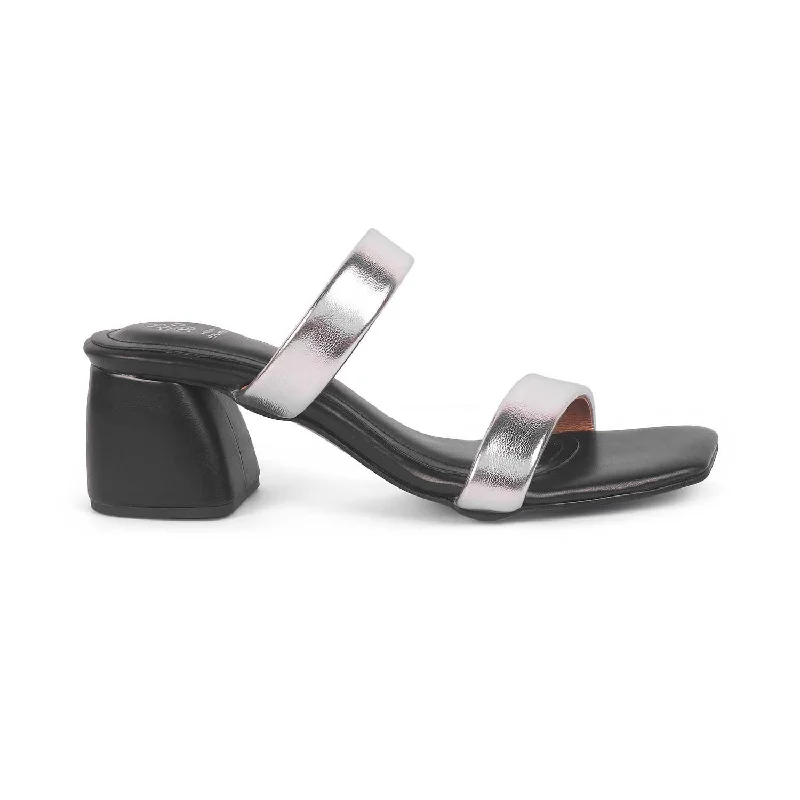 Non-slip sandals for ocean rocks-Tresmode Mcarlo Silver Women's Dress Block Heel Sandals