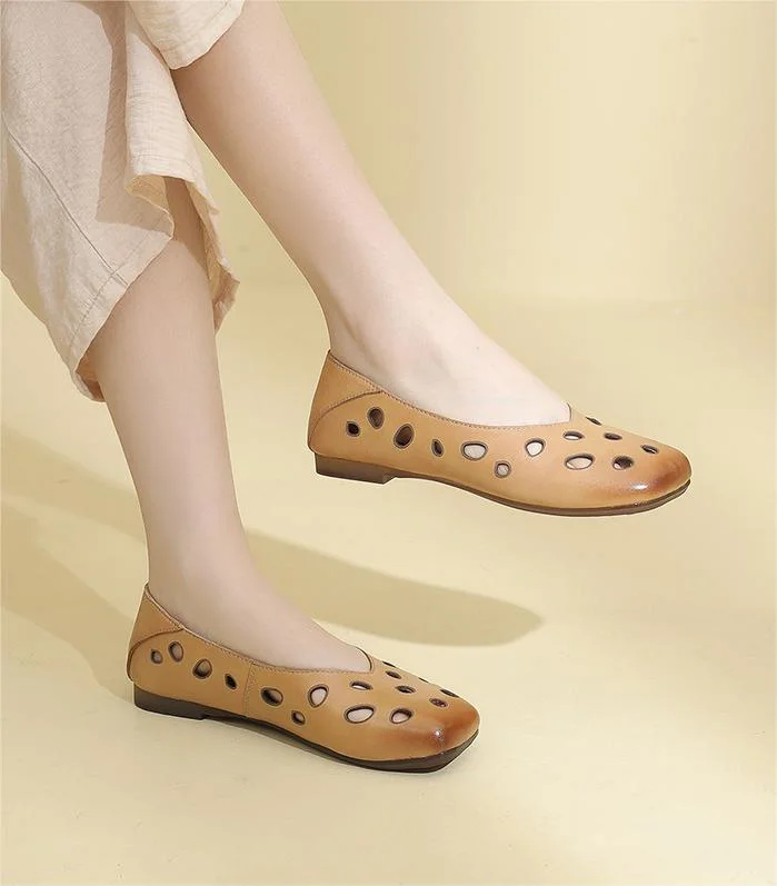 Comfortable Hollow Soft Sole Slip-ons Leather Shoes