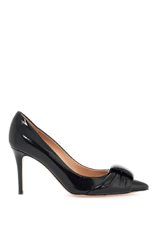 High heels for women with tired feet -GIANVITO ROSSI Elegant Patent Leather Pumps with Front Knot Detail