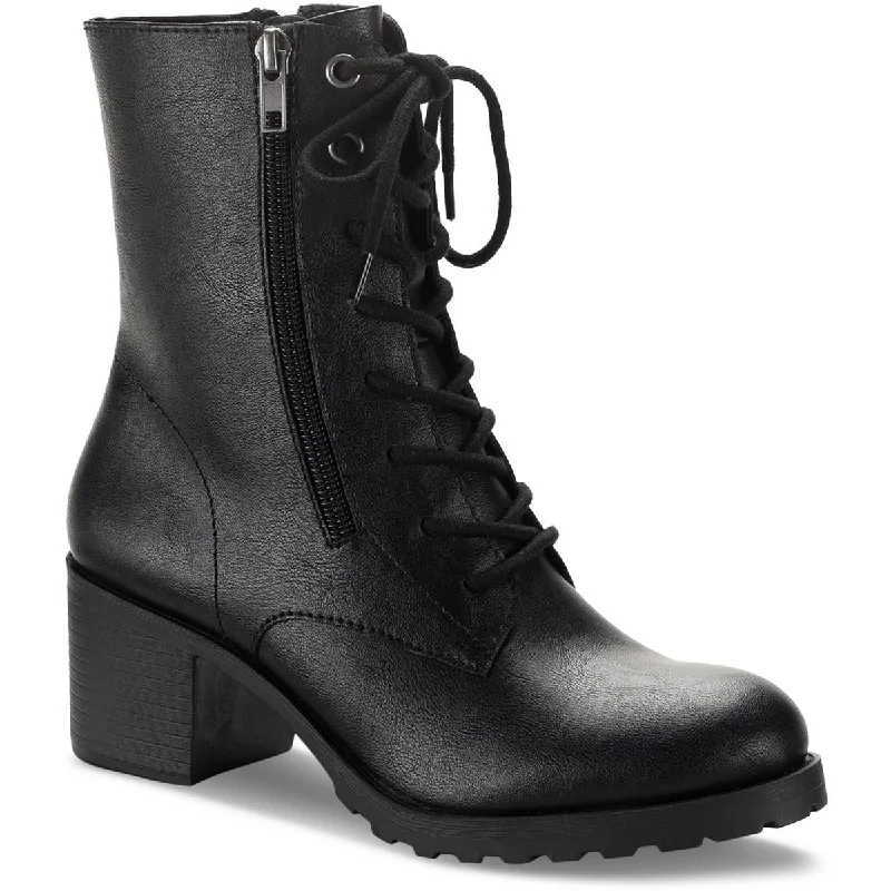 Boots for flex work -Sun + Stone Womens Sheilaa Faux Leather Block Heel Combat & Lace-Up Boots