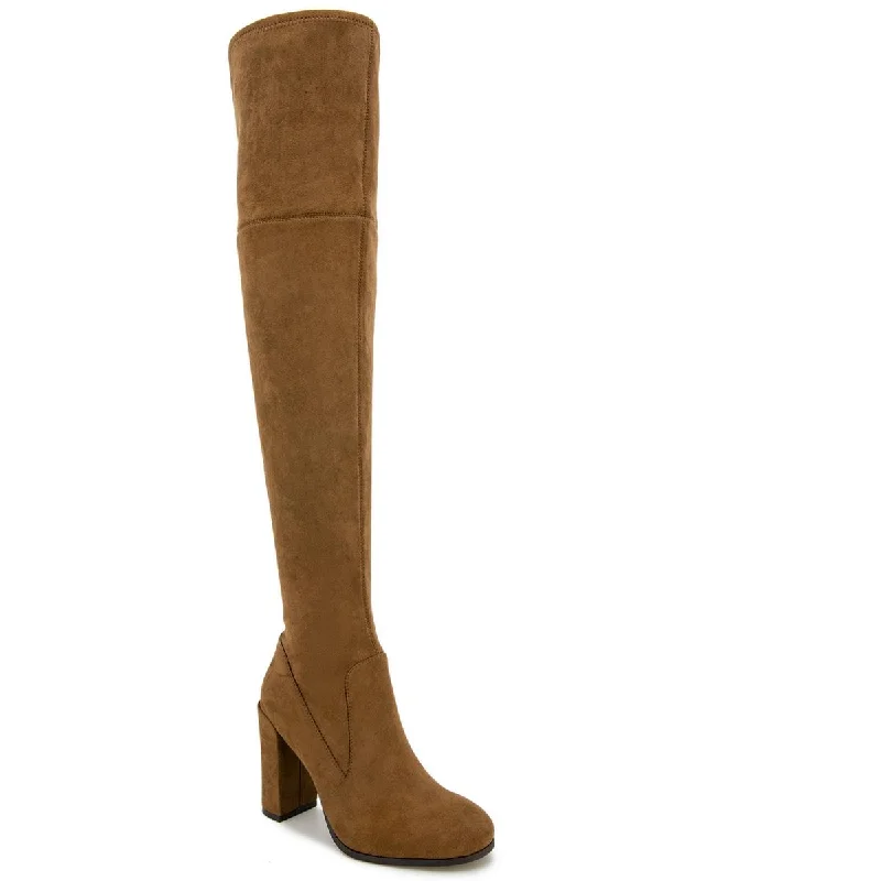 Boots for chill dinners -Kenneth Cole New York Womens JUSTIN Faux Suede Round toe Over-The-Knee Boots