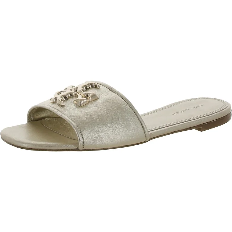 Cushioned sandals for comfy strolls-Tory Burch Womens Logo Leather Slide Sandals