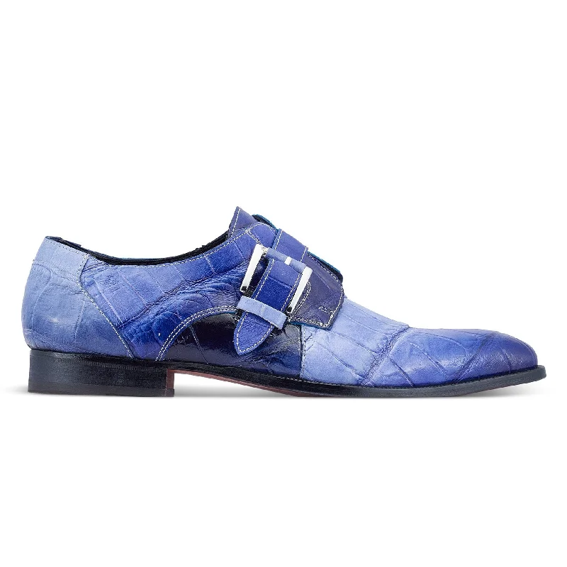 Affordable loafers for kids’ hikes-Mauri Deacon 4853 Men's Shoes Two-Tone Blue Exotic Alligator Monk-Strap Loafers (MA5467)