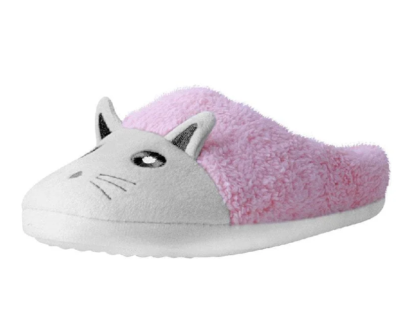 Eco-conscious slippers sustainable -Pink & White Fuzzy Kitty Slipper