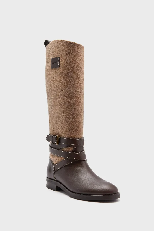 Boots for wet mornings -Dark Brown Mixed Material Animation Boots