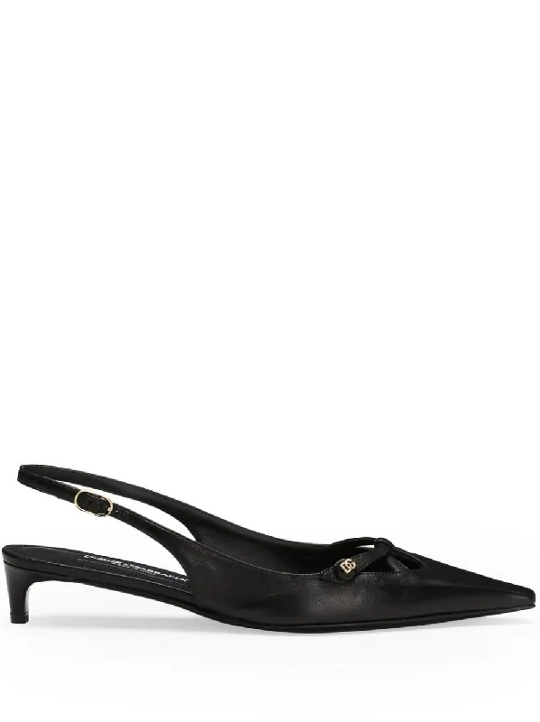 High heels under 40 dollars online -DOLCE & GABBANA Leather Slingback Pumps with Gold-Tone Logo Plaque - Women's