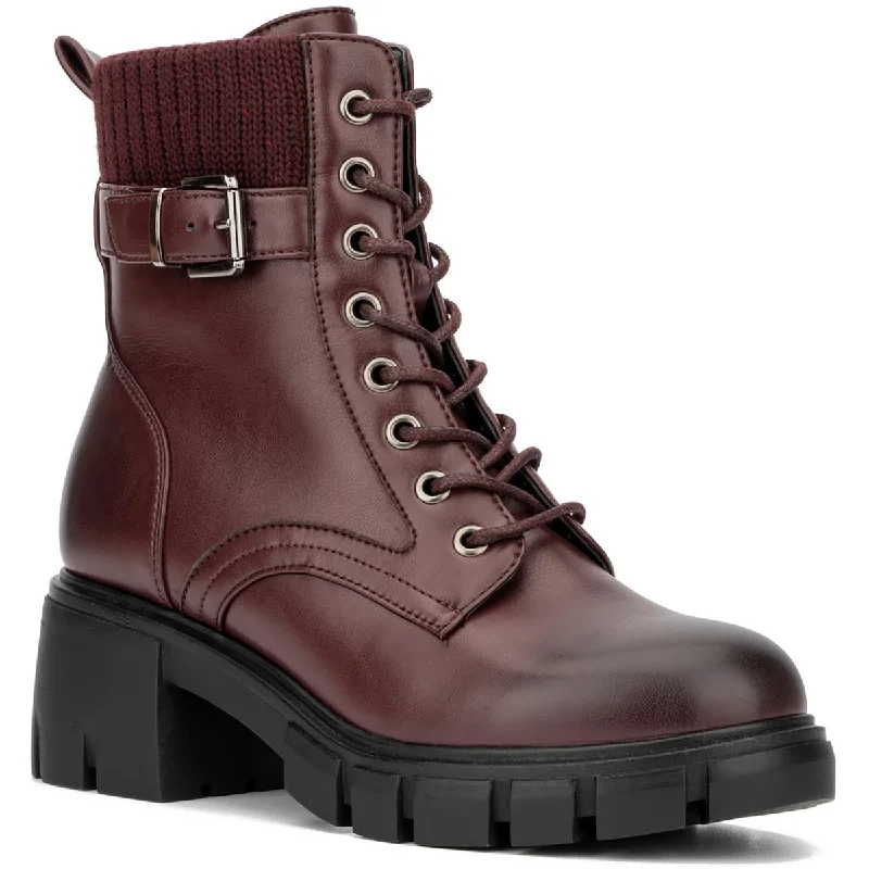 Slip-resistant boots for wet terrain -New York & Company Womens Christine Faux Leather Lug Sole Combat & Lace-Up Boots