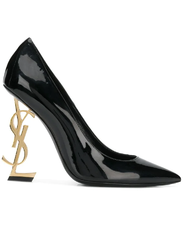 High heels for scenic evening strolls -SAINT LAURENT Patent Leather Pumps with Monogram Heel