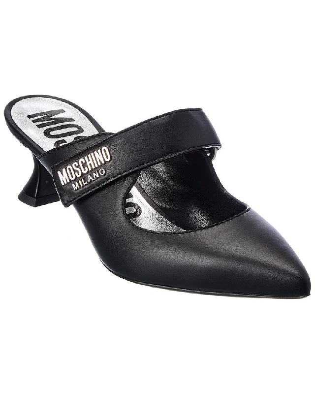 High heels for posh evening meals -Moschino Logo Leather Pump