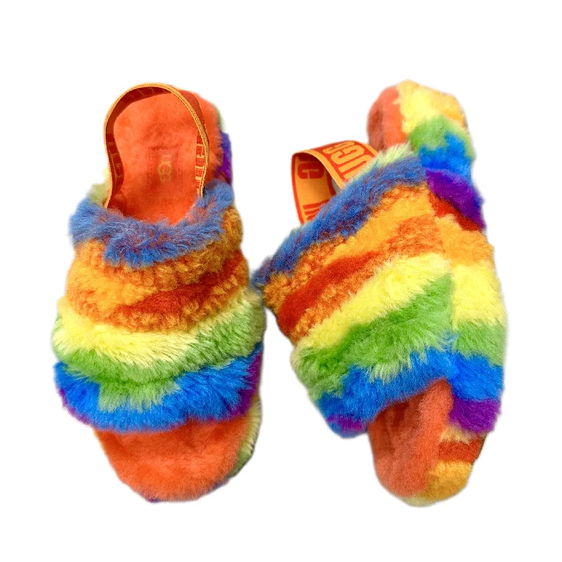 Slip-on slippers for quick wear -Slippers Designer By Ugg In Rainbow Print, Size: 5