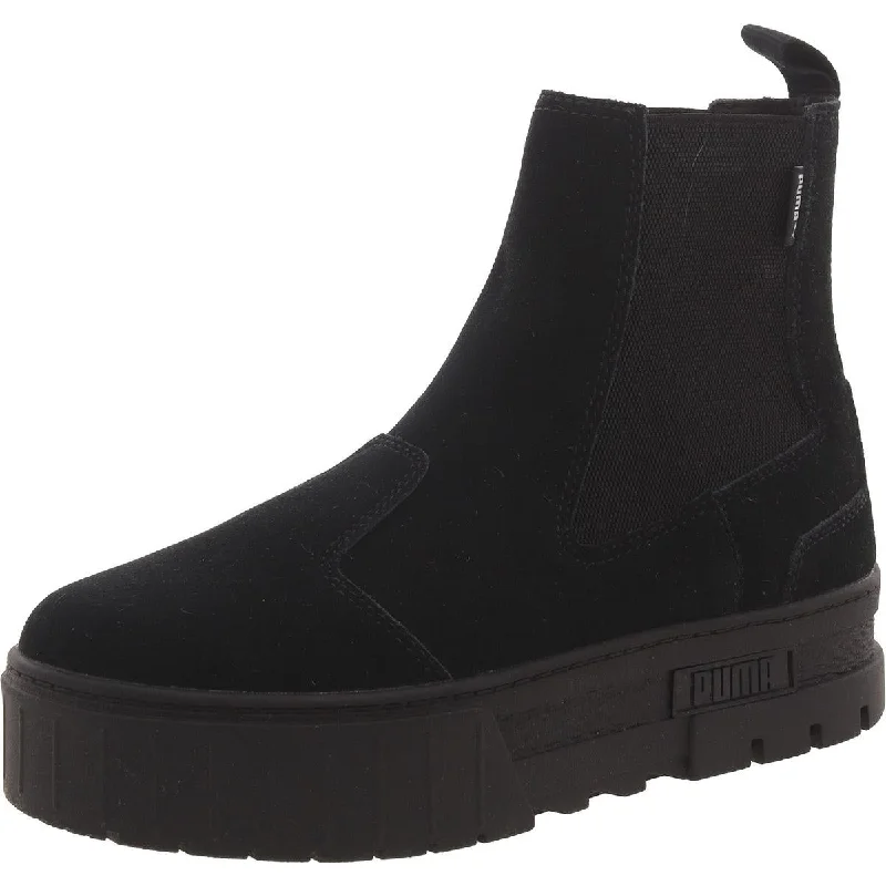 Stylish boots for date night -Puma Womens Faux Leather Pull On Chelsea Boots