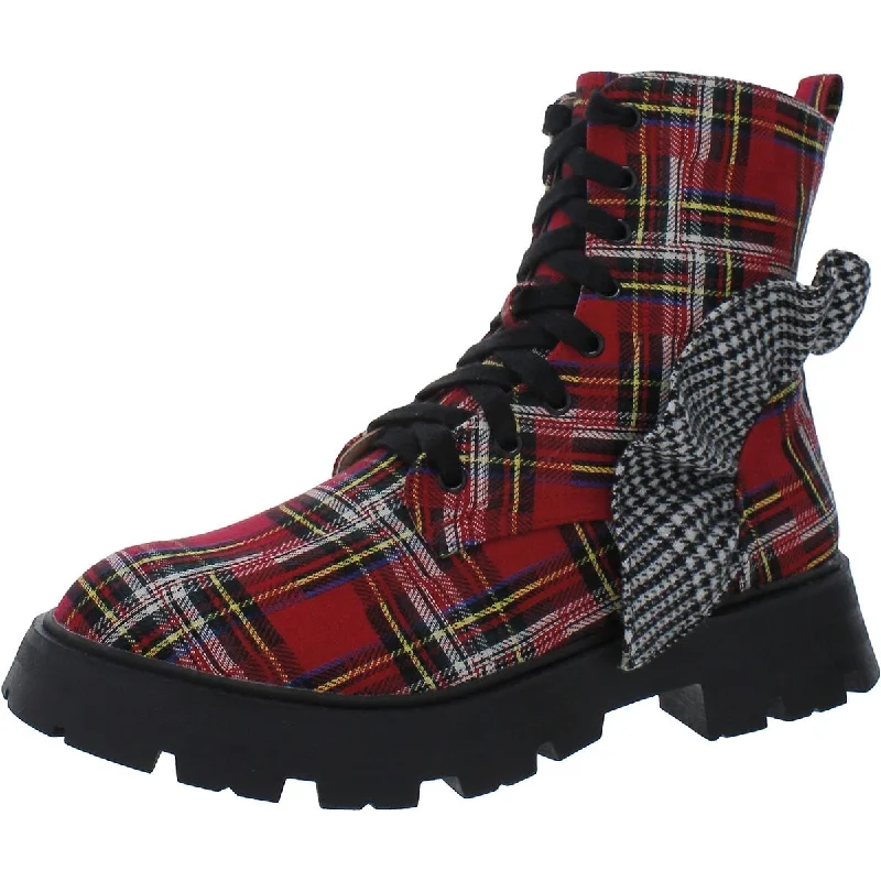 Boots with textured leather -Betsey Johnson Womens ROZEY Side zipper Plaid print Combat & Lace-Up Boots