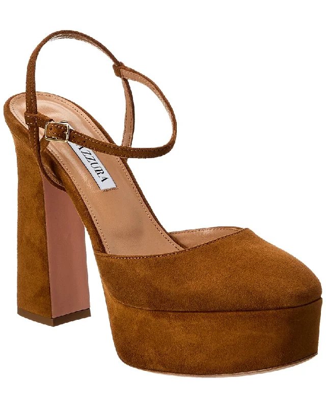 High heels with trendy footbed mixes -Aquazzura Groove Plateau 120 Suede Platform Pump