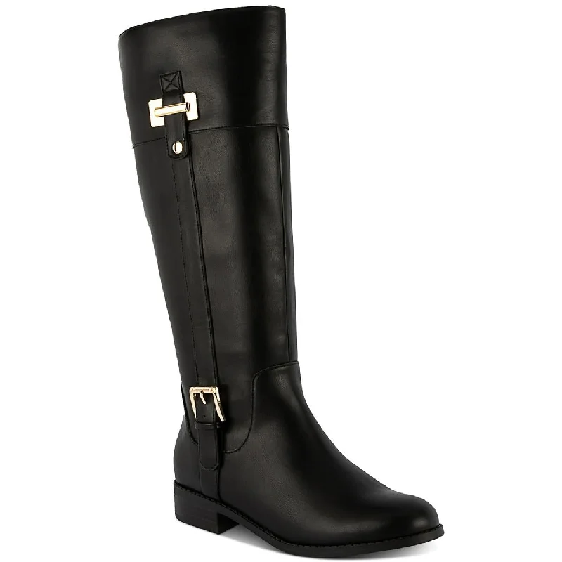 Boots with eye-catching details -Karen Scott Womens Edenn Faux Leather Riding Knee-High Boots