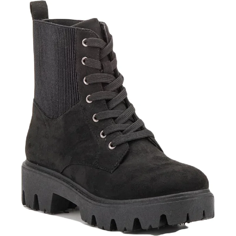 Boots with vintage leather -Olivia Miller Womens OMP2409 Faux Suede Slip On Combat & Lace-up Boots