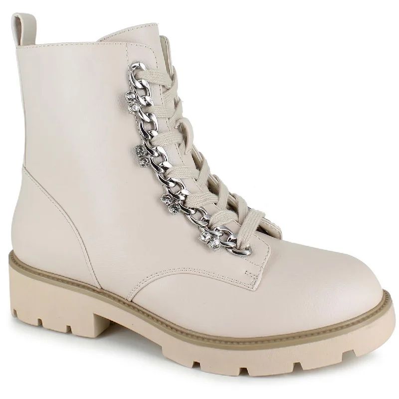 Boots for short trips -XOXO Womens Priscie Faux Leather Casual Combat & Lace-Up Boots