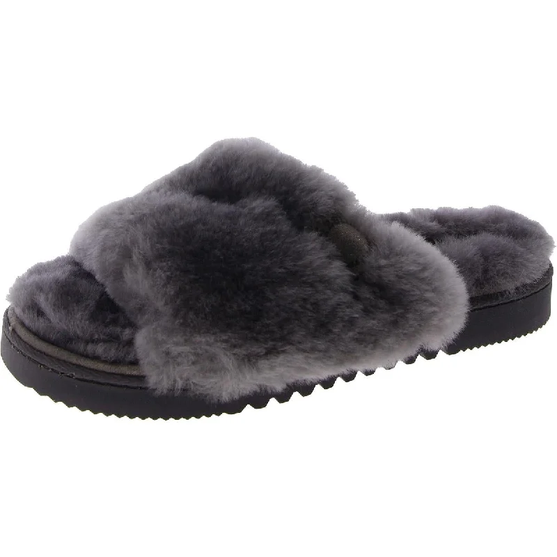 Cheap sandals for hot trips-Fireside by Dearfoams Womens Faux Fur Slip-On Slide Sandals