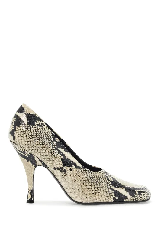 High heels with firm sole grips -KHAITE Square Toe Python Leather Pumps