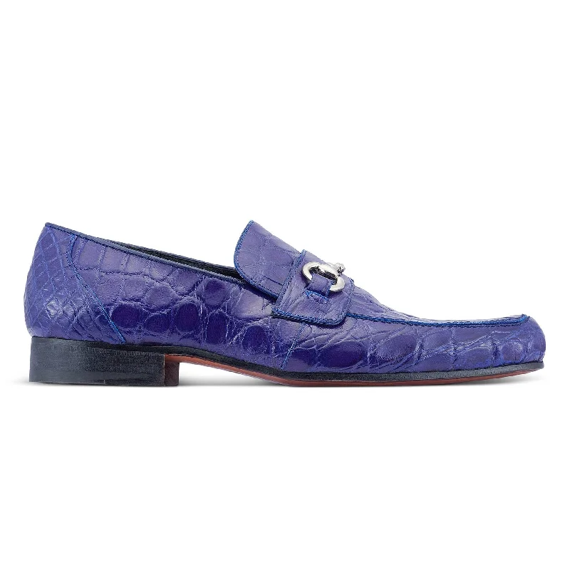 Trendy loafers for fall strolls-Mauri Executive 4885/2 Men's Shoes Royal Blue Alligator Split-Toe Horsebit Loafers (MA5477)