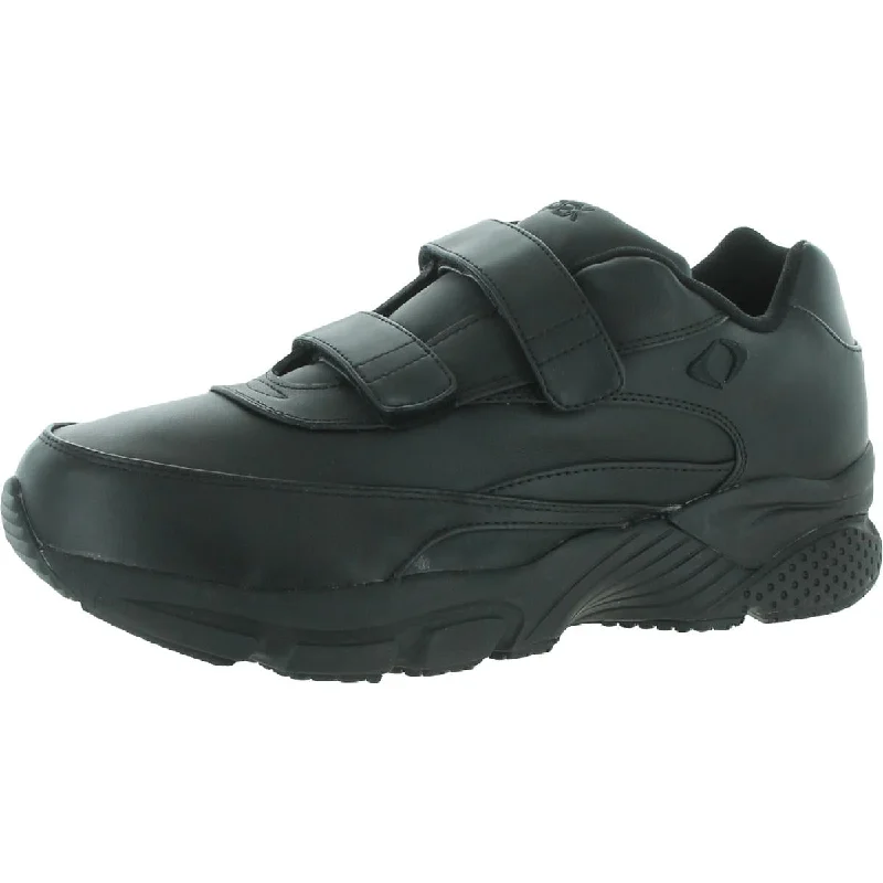 Athletic shoes with rugged soles -Apex Mens Black Walker Leather Adjustable Slip-On Sneakers