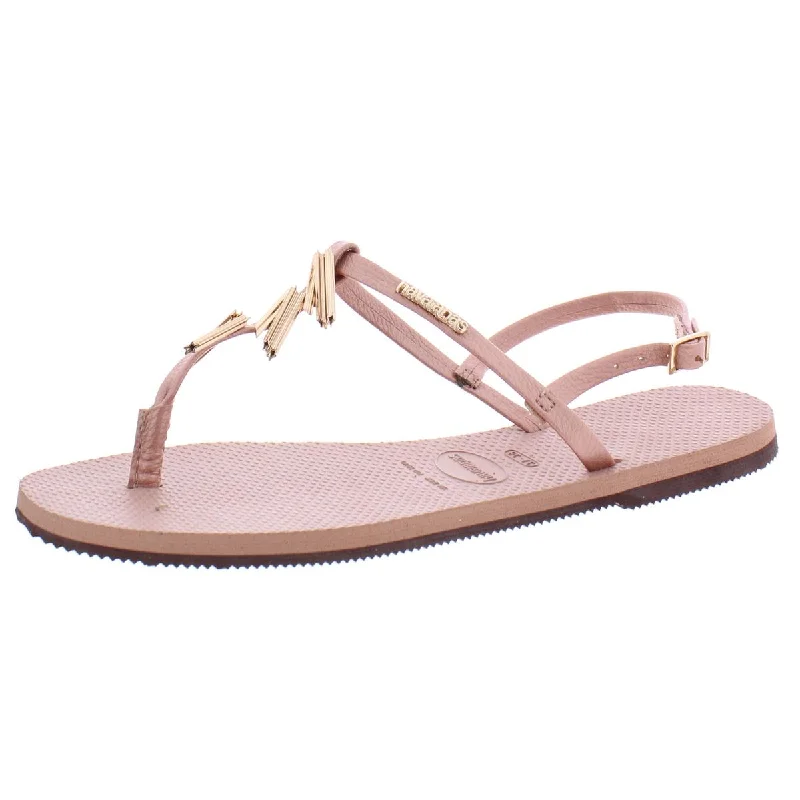 Breathable sandals for light fun-Havaianas Womens You Riviera Maxi Embellished T-Strap Flat Sandals