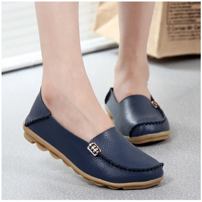 Fashionable loafers for night outings-Fashion Genuine Leather Women Flats Casual Flat Women Loafers