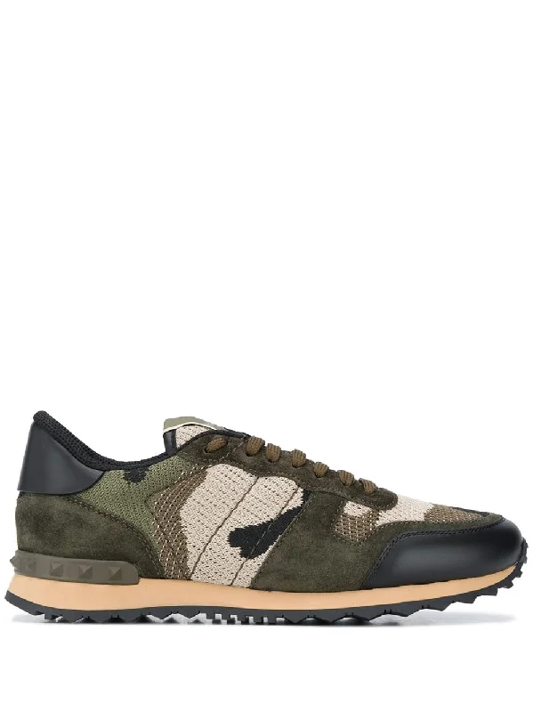 Soft athletic shoes for joint support -VALENTINO GARAVANI Rockrunner Camo Leather Sneakers