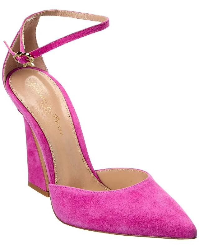 High heels with vivid footbed accents -Gianvito Rossi 105 Suede Pump