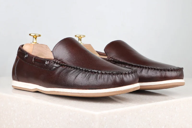 Stylish loafers for casual trips-Atesber Coffee Brown Solid Loafers For Men