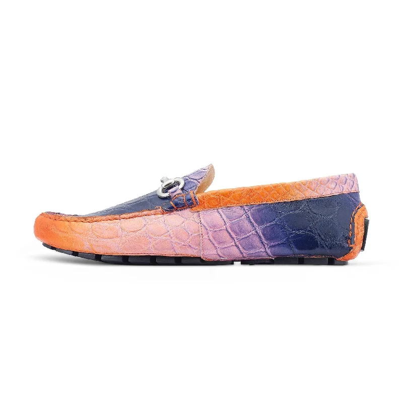 Breathable loafers for hot strolls-Mauri 3405/1 Scenic Men's Shoes Pink, Wonder Blue & Orange Exotic Alligator Driver Moccasins Loafers (MA5525)