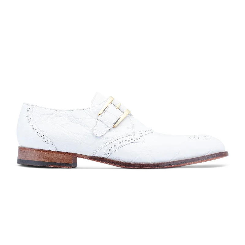 Cushioned loafers for heel support-Mauri Nitti 3281 Men's Shoes White Exotic Alligator Monk-Strap Loafers (MA5514)