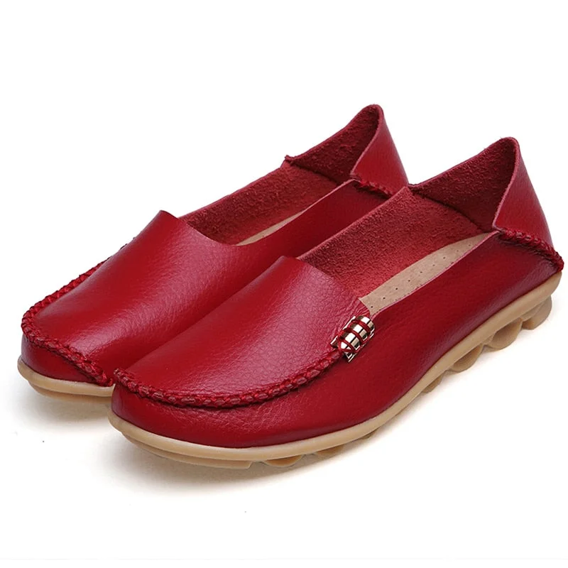 Trendy loafers for summer vibes-Women Genuine Leather Loafers Nurse Slip On Flat Oxford Shoes