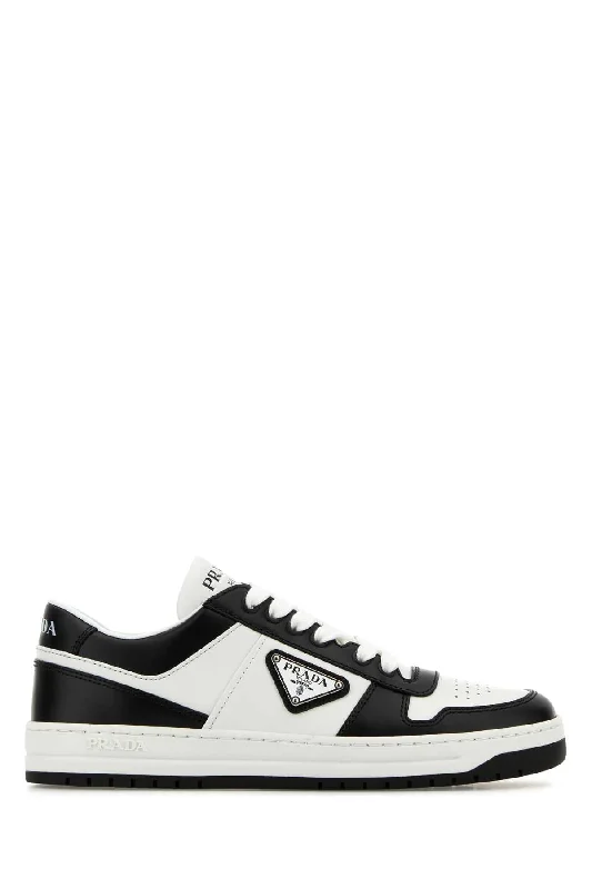 Athletic shoes with durable soles -PRADA Two-tone Leather Downtown Sneaker for Women