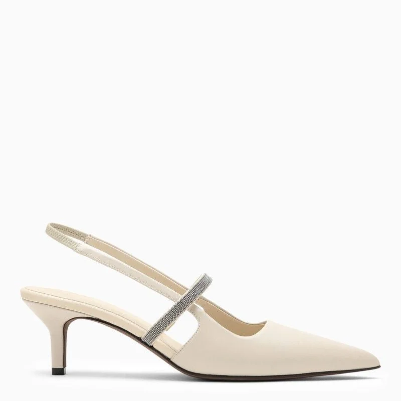 High heels with cushy outsole linings -BRUNELLO CUCINELLI Elegant Leather Slingback Pumps