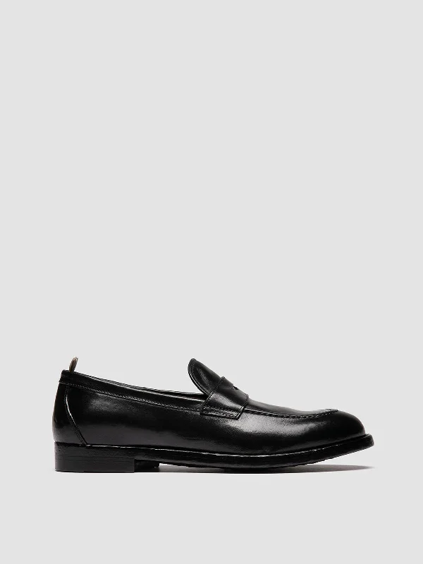 Breathable loafers for sunny hikes-TULANE 002 - Black Leather Penny Loafers