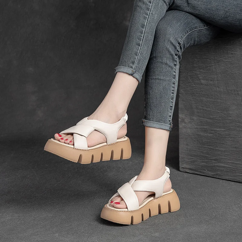 Soft sandals for easy fun-Women Summer Platform Casual Leather Sandals