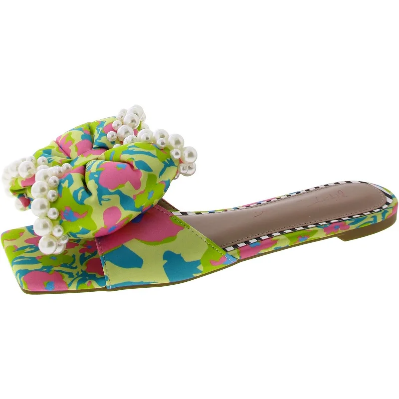 Comfortable sandals for easy walks-Betsey Johnson Womens LIAH Satin Pearl trim Flatform Sandals