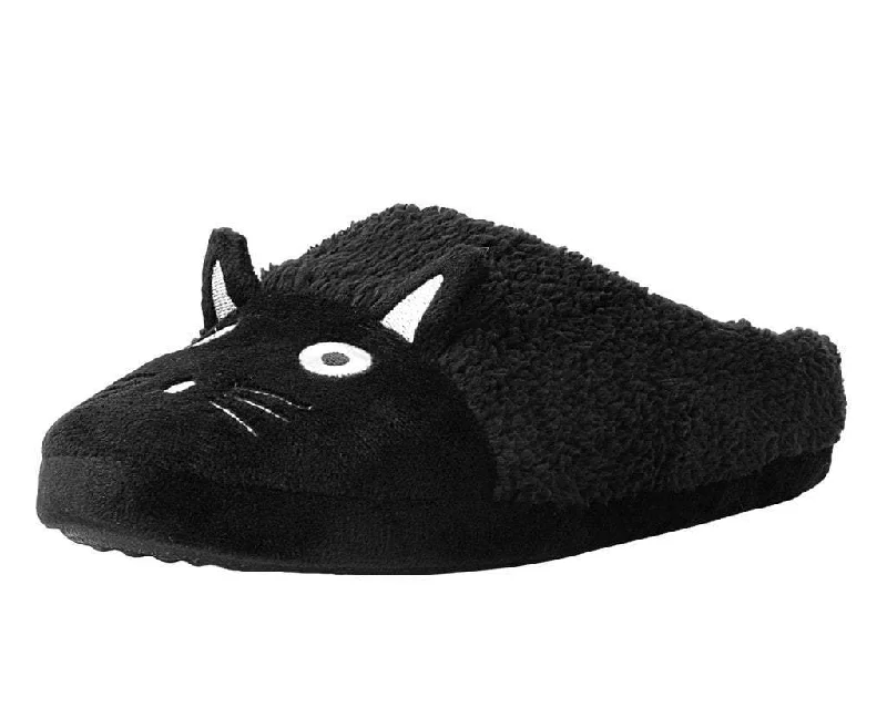 Slippers for warm weather cooling -Black Fuzzy Kitty Slipper