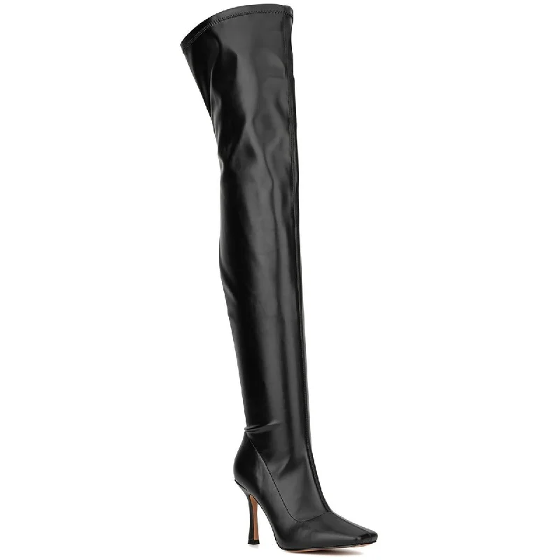 Boots for corporate retreats -NYC Womens NATALIA Manmade Faux Leather Over-The-Knee Boots