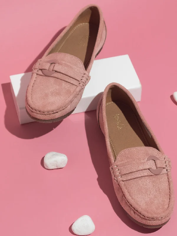 Comfortable loafers for office wear-Women Peach Solid Loafers