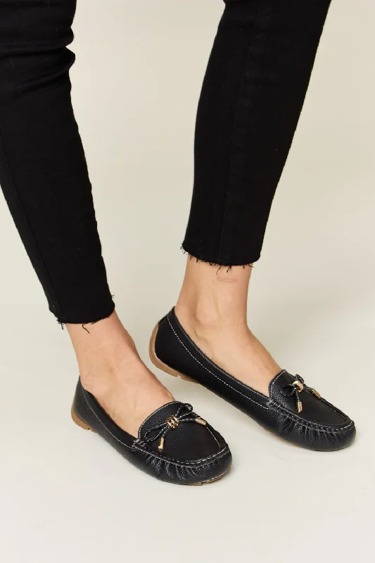 Fashionable loafers for night trips-Forever Link Slip On Bow Flats Loafers