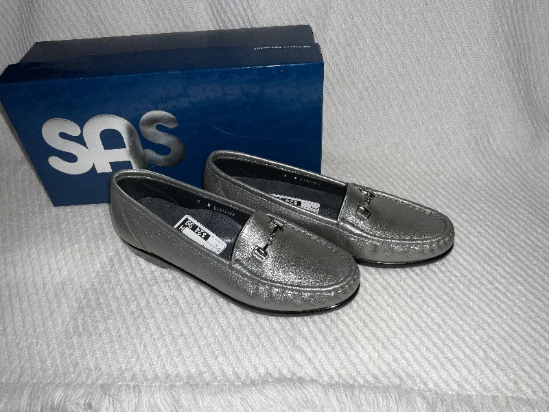 Flats with reflective strips for visibility -Shoes Flats By Sas In Silver, Size: 8