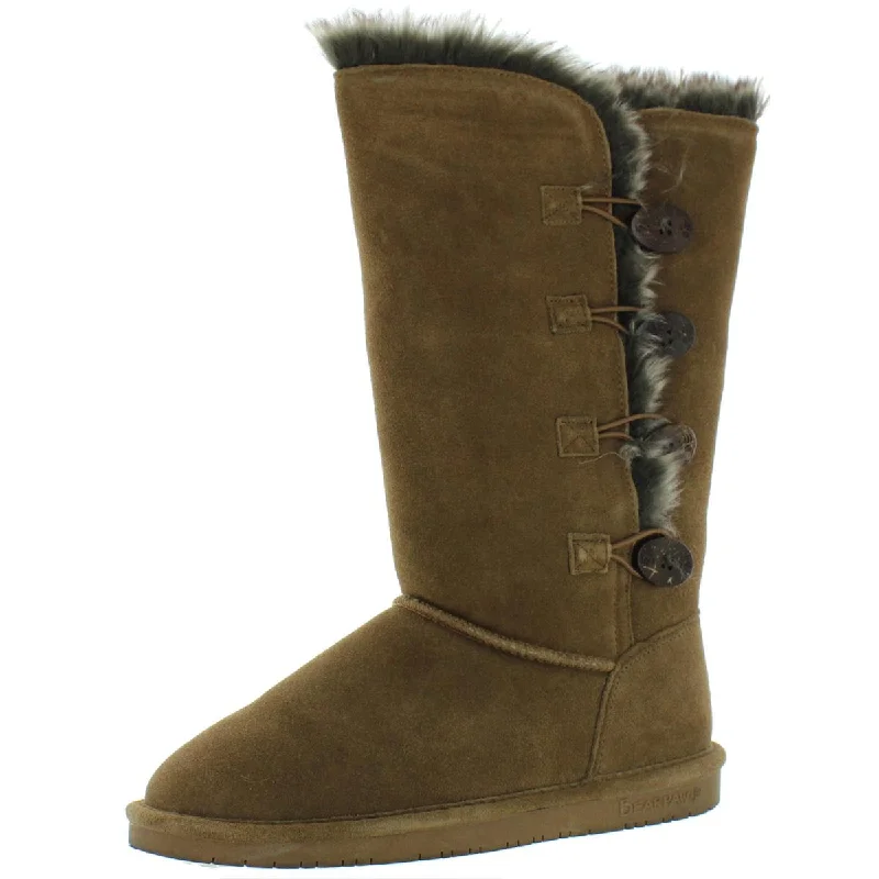 Boots with comfy soles -Bearpaw Womens Lori Fur Trimmed Suede Shearling Boots