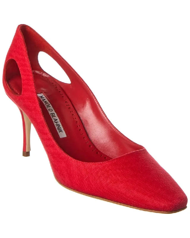 High heels for women with shin comfort -Manolo Blahnik Toplaca 70 Linen Pump