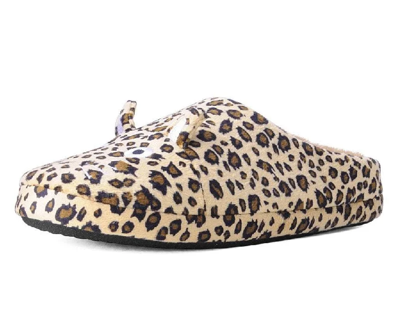 Luxury slippers with silk lining -Tan Leopard Kitty Slipper