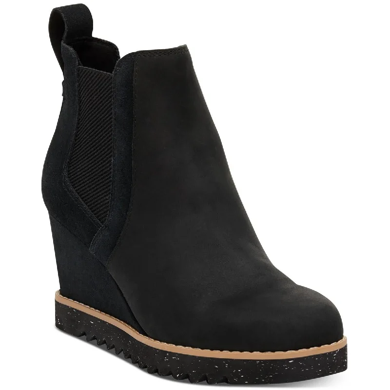 Boots with durable leather -Toms Womens Maddie Boot Leather Almond Toe Wedge Boots