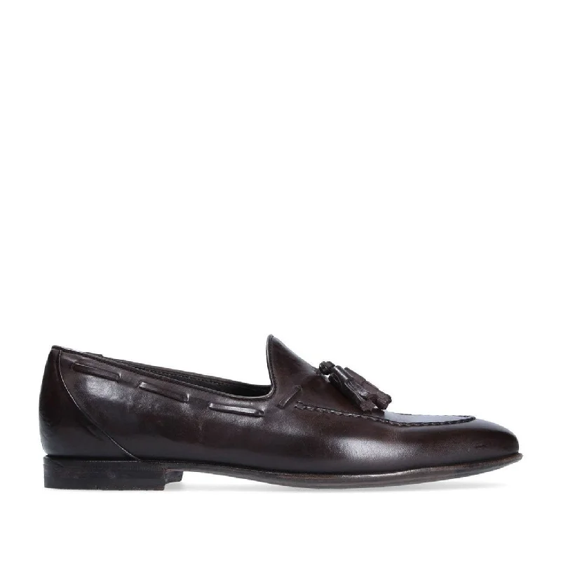 Comfortable loafers for daily wear-Franceschetti Milo Men's Shoes Brown Horse Leather Tassels Loafers (FCCT1008)